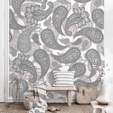 Papier peint - Boho Mandala Pattern In Grey