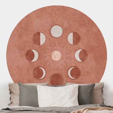 Papier peint rond autocollant - Boho Phases Of the Moon With Sun