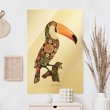 Tableau en verre - Boho Birds - Toucan - Format portrait