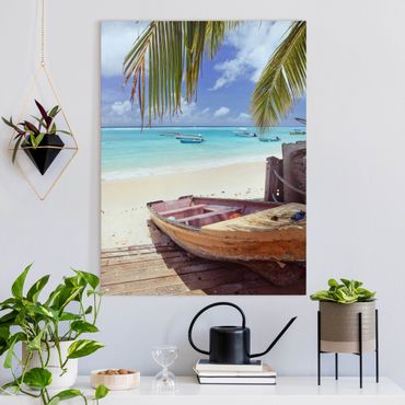 Impression sur toile - Boat Beneath Palm Trees