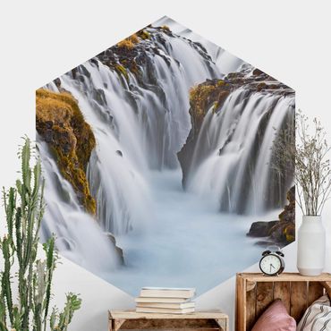 Papier peint hexagonal autocollant avec dessins - Brúarfoss Waterfall In Iceland