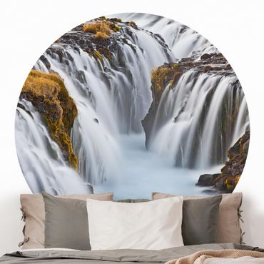 Papier peint rond autocollant - Brúarfoss Waterfall In Iceland