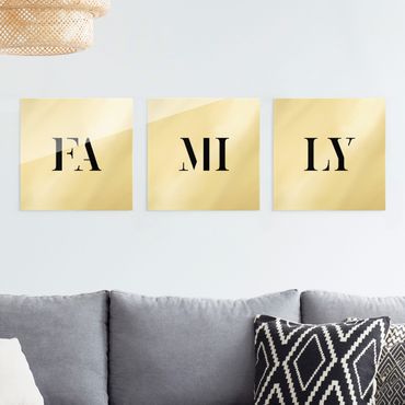 Tableau en verre - Letters FAMILY Black Set I - 3 parties