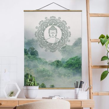 Tableau en tissu avec porte-affiche - Buddha Mandala In Fog - Format portrait 3:4