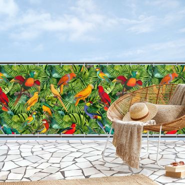 Brise-vue pour balcon - Collage coloré - Perroquets dans la jungle