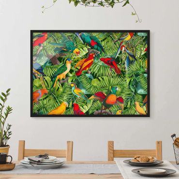 Poster encadré - Colourful Collage - Parrots In The Jungle