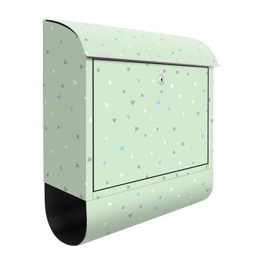 Letterbox - Colourful Drawn Pastel Triangles On Green