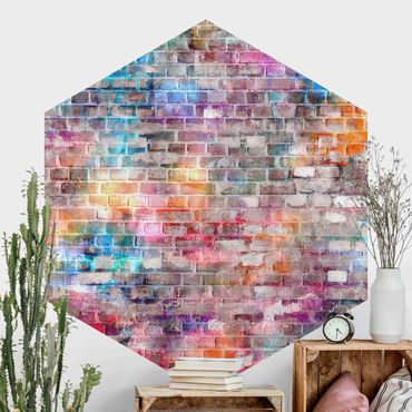 Papier peint panoramique hexagonal autocollant - Colourful Shabby Brick Wall