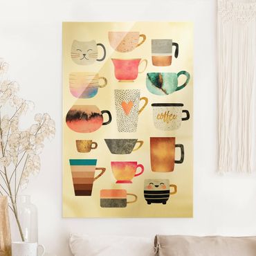 Tableau en verre - Colourful Mugs With Gold - Format portrait