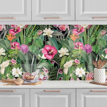 Revêtement mural cuisine - Colourful Tropical Flowers Collage