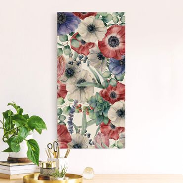 Tableau sur toile naturel - Colourful Poppy Watercolour - Format portrait 1:2