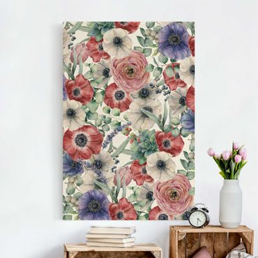 Tableau sur toile naturel - Colourful Poppy Watercolour - Format portrait 2:3