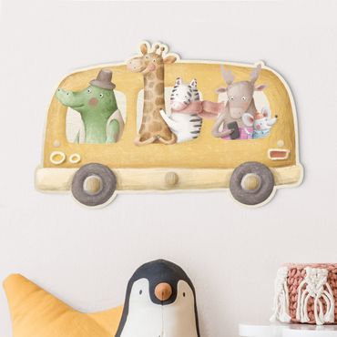 Porte-manteau enfant - Bus Filled With Animals Watercolour