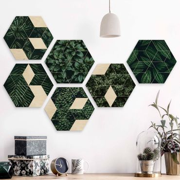 Hexagone en bois - Green Leaves Geometry Set II