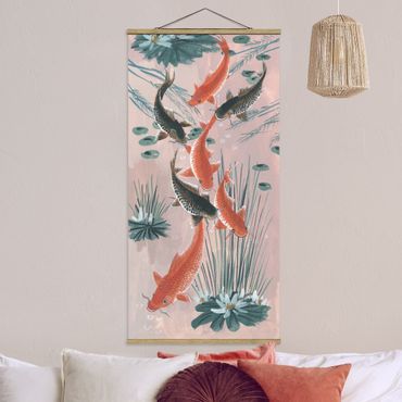 Tableau en tissu avec porte-affiche - Asian Art Kois In The Pond I