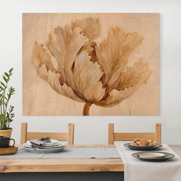 Impression sur toile - Sepia Tulip On Wood