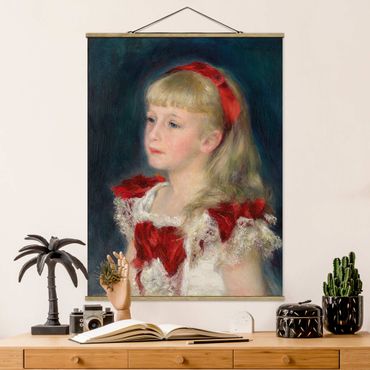 Tableau en tissu avec porte-affiche - Auguste Renoir - Mademoiselle Grimprel with red Ribbon