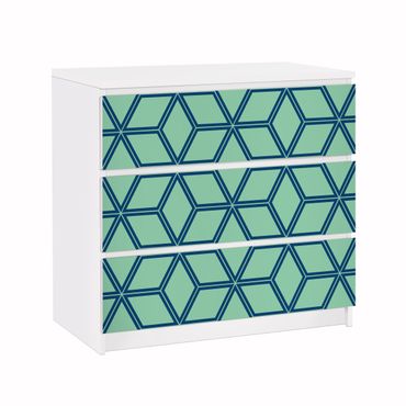 Papier adhésif pour meuble IKEA - Malm commode 3x tiroirs - Cube pattern Green