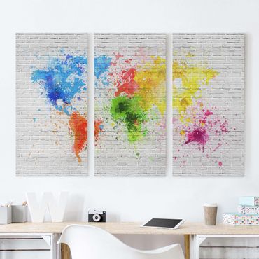 Impression sur toile 3 parties - White Brick Wall World Map