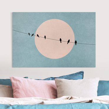Impression sur toile - Birds In Front Of Pink Sun I