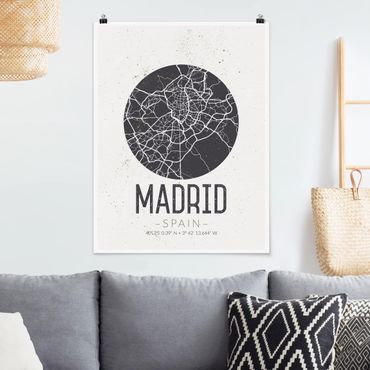 Poster cartes de villes, pays & monde - Madrid City Map - Retro