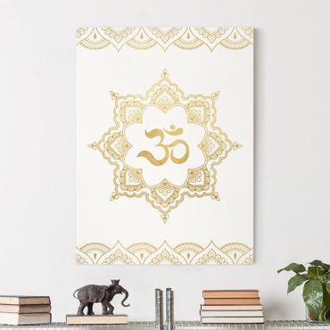Impression sur toile - Mandala OM Illustration Ornament White Gold