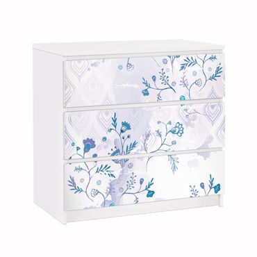 Papier adhésif pour meuble IKEA - Malm commode 3x tiroirs - Blue Fantasy Pattern