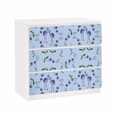Papier adhésif pour meuble IKEA - Malm commode 3x tiroirs - Mille Fleurs pattern Design Blue