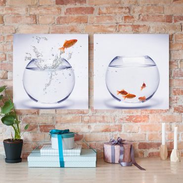 Impression sur toile 2 parties - Flying Goldfish