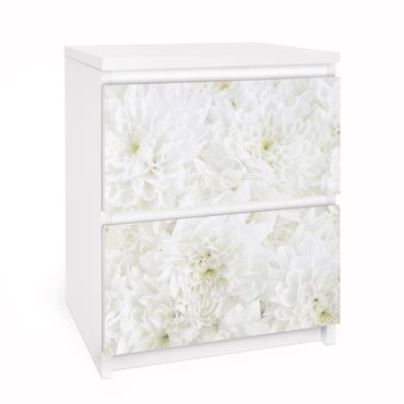 Papier adhésif pour meuble IKEA - Malm commode 2x tiroirs - Dahlias Sea Of Flowers White
