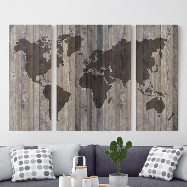 Impression sur toile 3 parties - Wood World Map