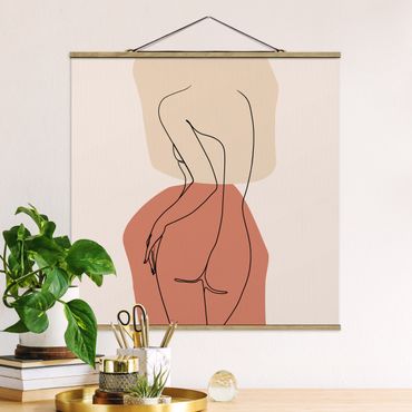 Tableau en tissu avec porte-affiche - Line Art Woman Back Brown