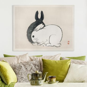 Impression sur toile - Asian Vintage Drawing Two Bunnies