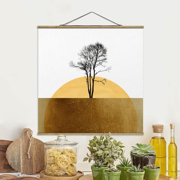Tableau en tissu avec porte-affiche - Golden Sun With Tree