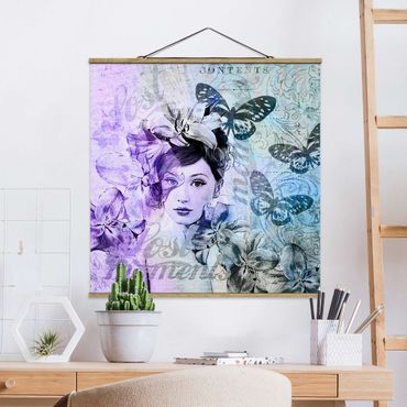 Tableau en tissu avec porte-affiche - Shabby Chic Collage - Portrait With Butterflies