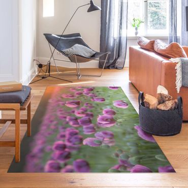 Vinyl Floor Mat - Purple Poppy Flower Meadow In Spring - Landscape Format 3:2