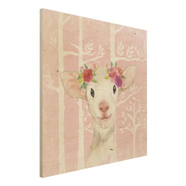 Impression sur bois - Watercolour Pink Sheep