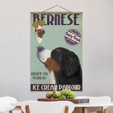 Tableau en tissu avec porte-affiche - Bernese Mountain Dog With Ice