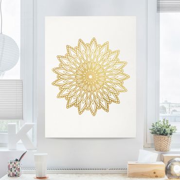 Impression sur toile - Mandala Sun Illustration White Gold