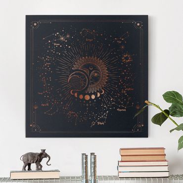 Impression sur toile - Astrology Sun Moon And Stars Blue Gold