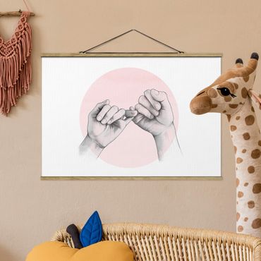 Tableau en tissu avec porte-affiche - Illustration Hands Friendship Circle Pink White