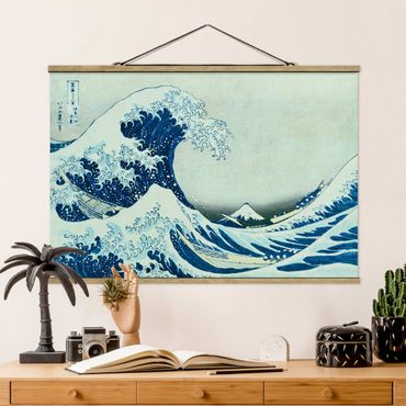 Tableau en tissu avec porte-affiche - Katsushika Hokusai - The Great Wave At Kanagawa