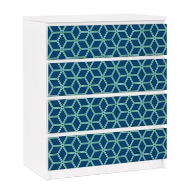 Papier adhésif pour meuble IKEA - Malm commode 4x tiroirs - Cube pattern Blue