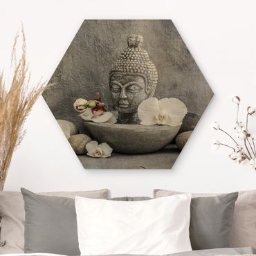 Hexagon Picture Wood - Zen Buddha, Orchids And Stones