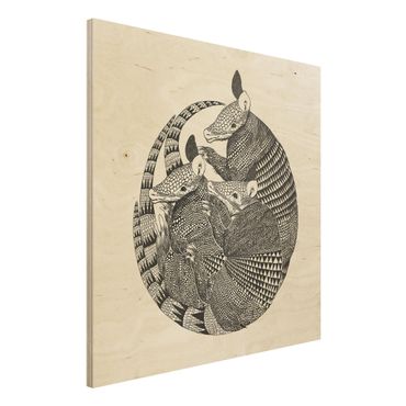 Impression sur bois - Illustration Armadillos Black And White Pattern