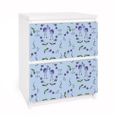 Papier adhésif pour meuble IKEA - Malm commode 2x tiroirs - Mille Fleurs pattern Design Blue