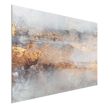 Tableau sur aluminium - Gold Grey Fog