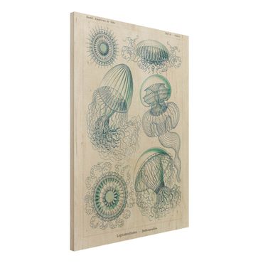 Impression sur bois - Vintage Board Jellyfish In Blue