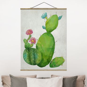 Tableau en tissu avec porte-affiche - Cactus Family In Pink And Turquoise