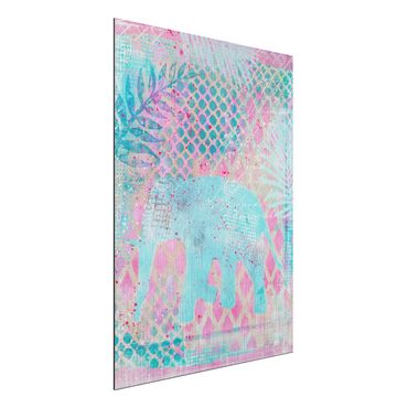 Impression sur aluminium - Colourful Collage - Elephant In Blue And Pink